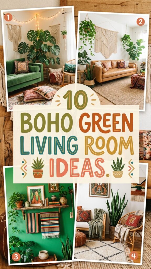 1. 10 Boho Green Living Room Ideas to Create a Relaxed Oasis