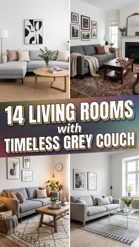 1. 14 Vintage-Inspired Living Rooms with a Timeless Grey Couch