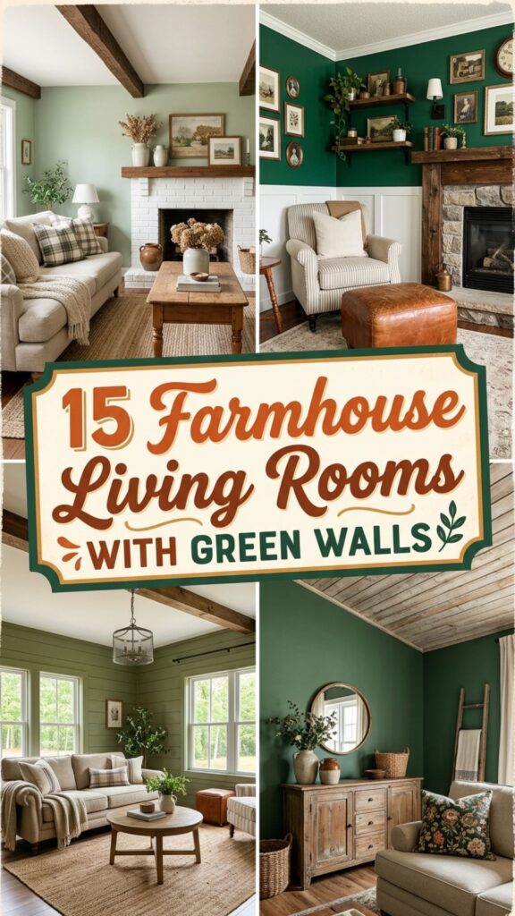 1. 15 Farmhouse Living Rooms with Green Walls for a Cozy, Country Feel