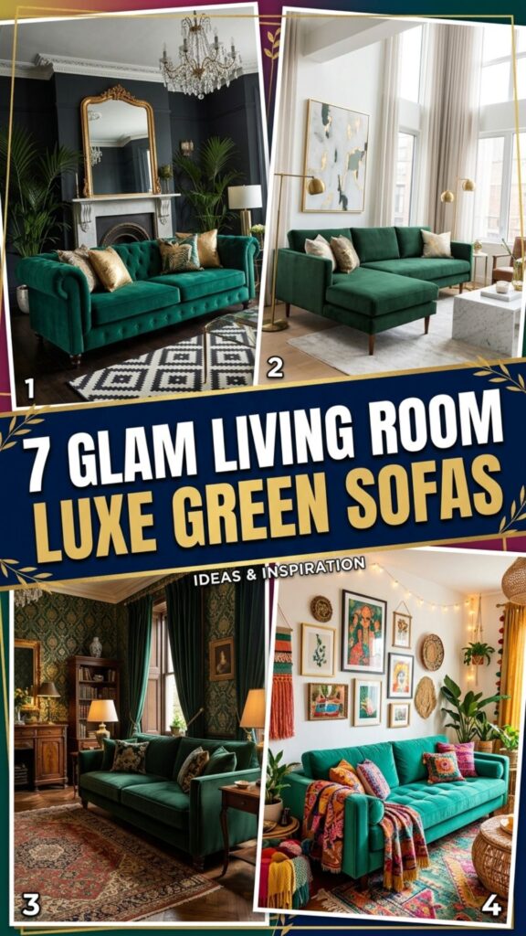 1. 7 Glam Living Room Designs Featuring Luxe Green Sofas