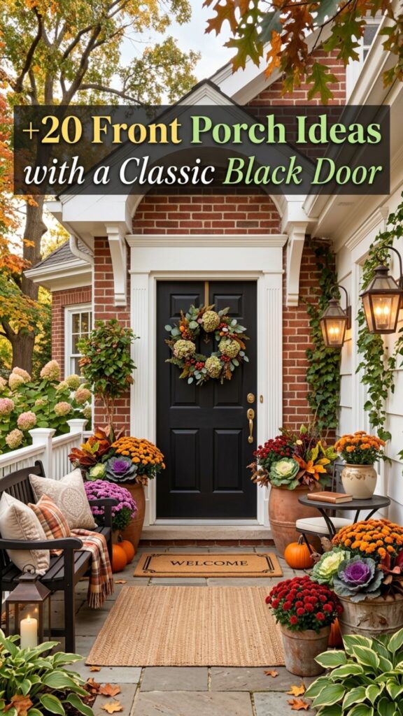 1. 20 Cozy Front Porch Ideas Featuring a Classic Black Door