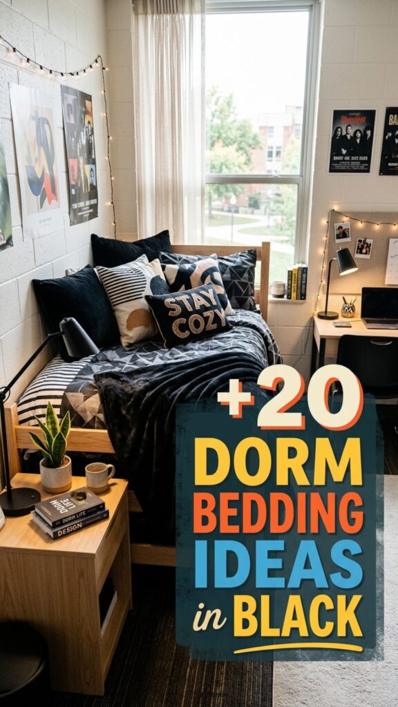 1. 20 Dorm Bedding Ideas in Black for a Stylish College Room