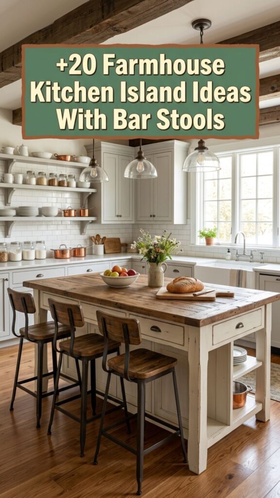 1. 20 Farmhouse Kitchen Island Ideas With Bar Stools
