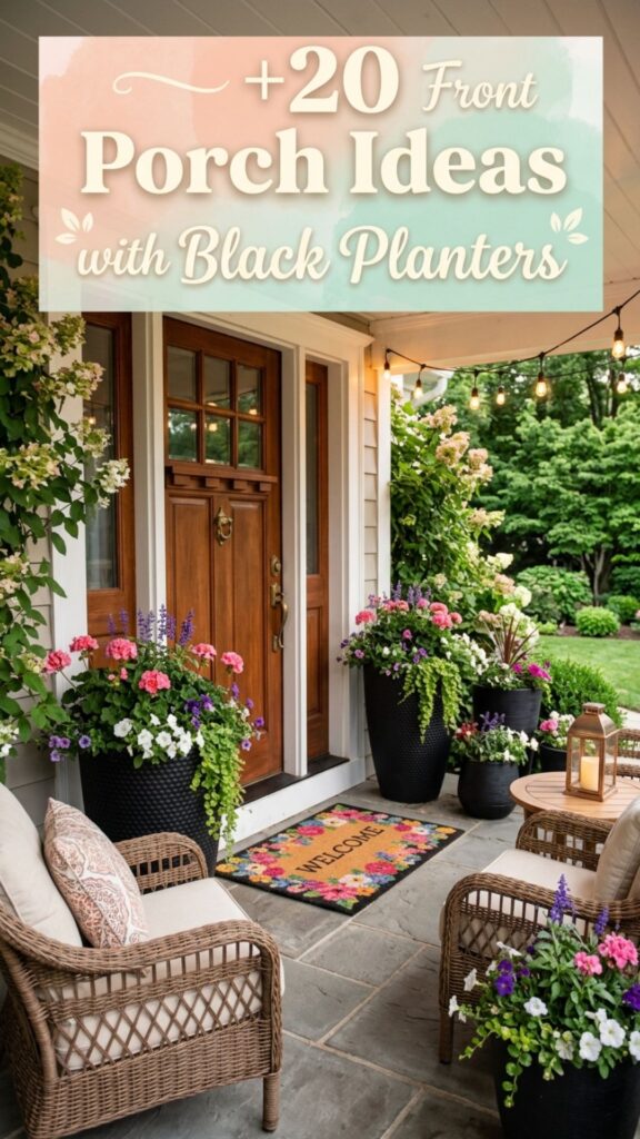 1. 20 Front Porch Ideas with Black Planters for a Stylish Entrance