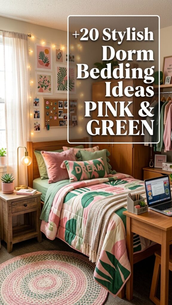 1. 20 Stylish Dorm Bedding Ideas Pink and Green Students Will Love