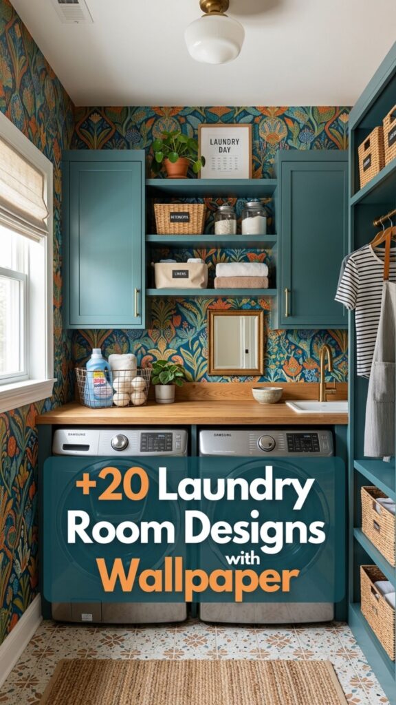 1. 20 Stylish Laundry Room Designs with Wallpaper