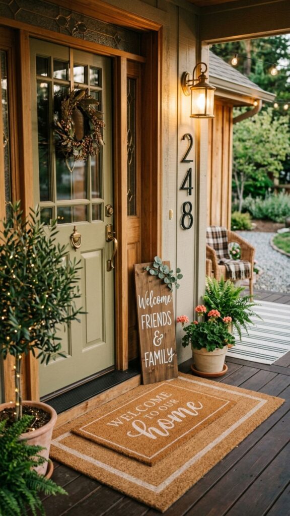 15. Add a Welcoming Doormat and Signage