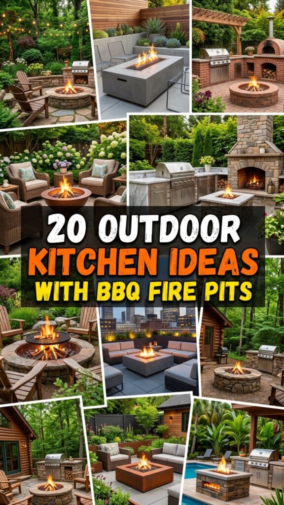 1. 20 Backyard Outdoor Kitchen Ideas With BBQ Fire Pits
