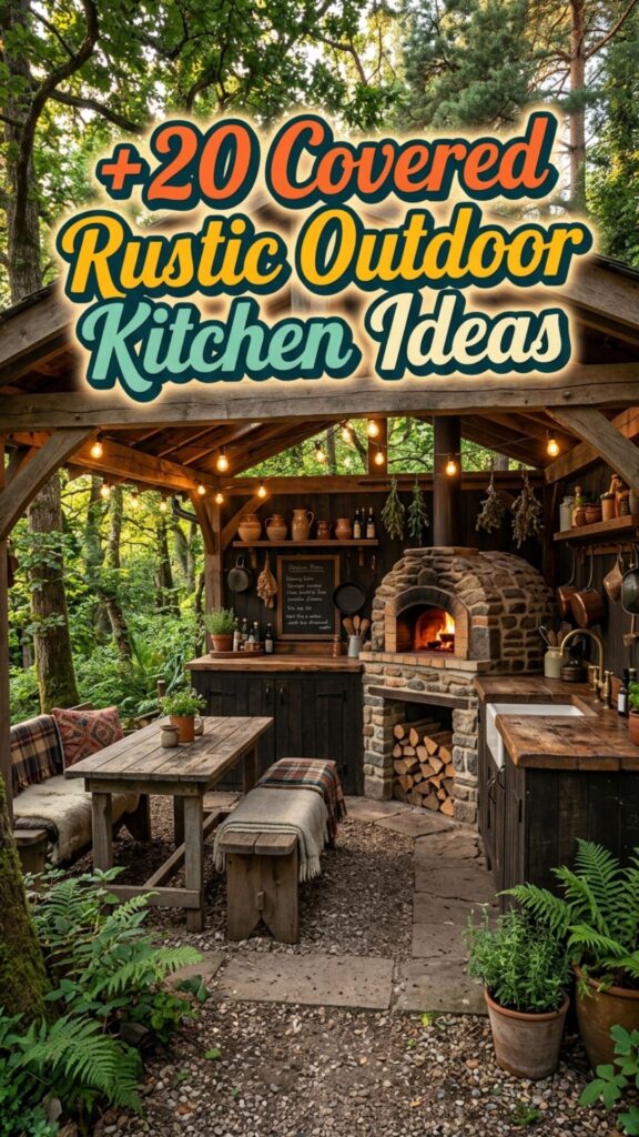 1. 20 Covered Rustic Outdoor Kitchen Ideas for a Cozy Backyard