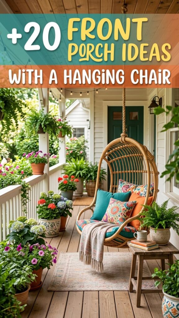 1. 20 Front Porch Ideas With a Hanging Chair for a Cozy Entrance
