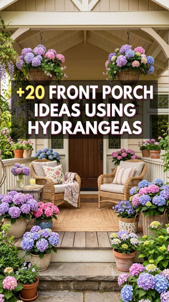 20 Front Porch Ideas Using Hydrangeas in Pots and Planters
