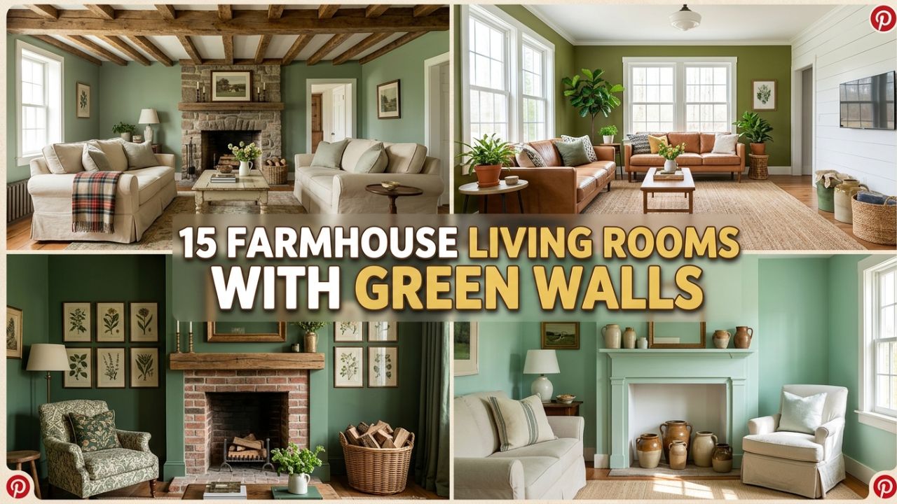 15 Farmhouse Living Rooms with Green Walls for a Cozy, Country Feel