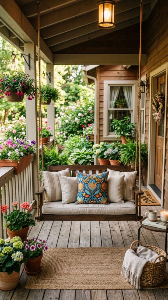1. Add a Cozy Bench or Porch Swing