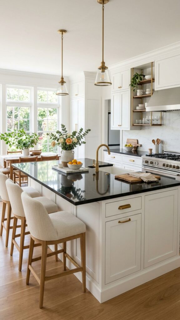 1. Classic White Base with Black Countertop