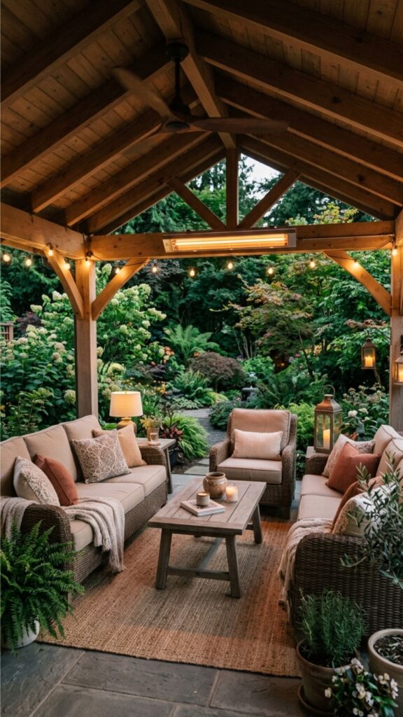 1. Covered Patio With a Ceiling Fan and Heater Combo