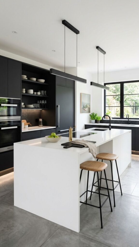 1. Go High-Contrast with a Crisp White Island