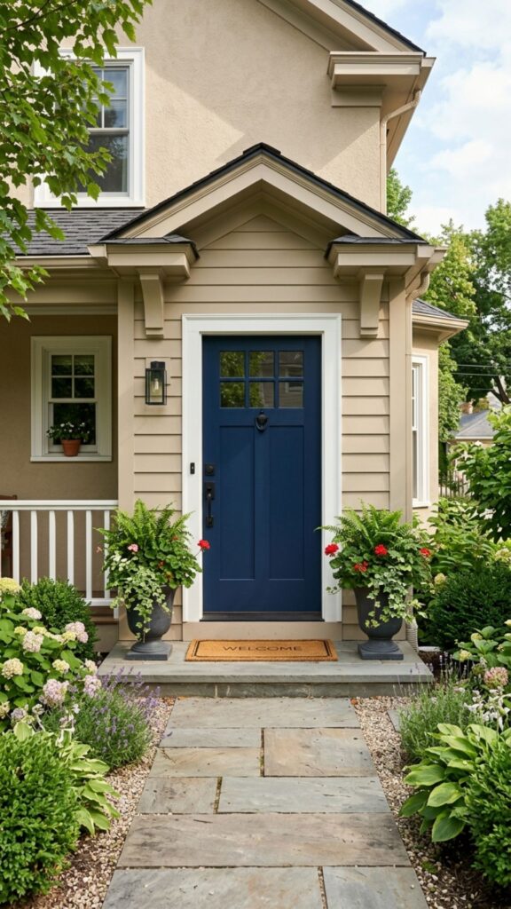 1. Paint the Front Door a Bold Navy