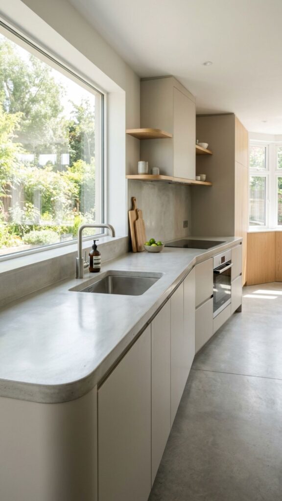 1. Polished Concrete Countertop for a Smooth, Modern Look