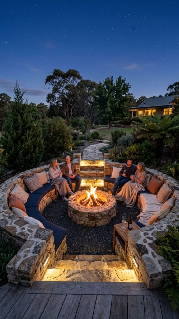 1. The Cozy Sunken Fire Pit Lounge
