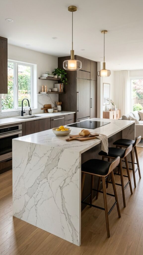 1. The Waterfall Countertop for a Sleek Look