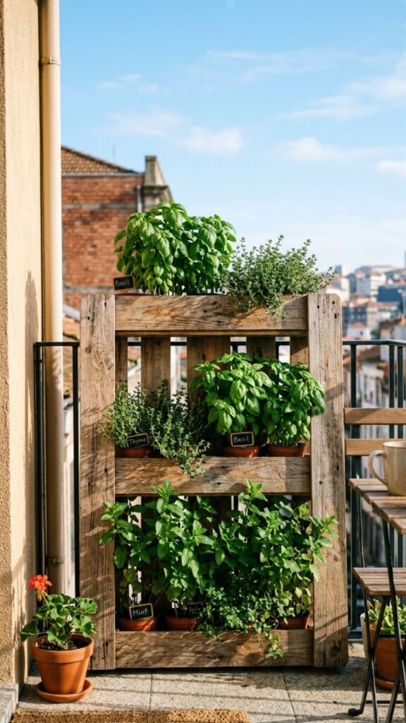 1. Turn Wooden Pallets Into a Vertical Herb Garden