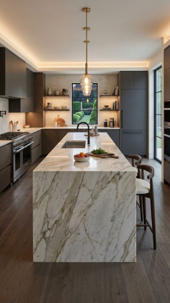 1. Use a Waterfall Countertop for a Seamless Look