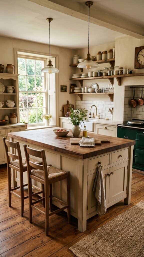 1. Warm Sand Beige with a Butcher Block Top