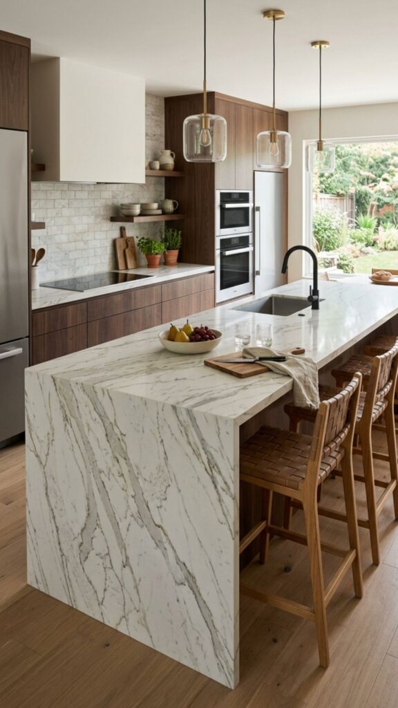 1. Waterfall Countertop Islands