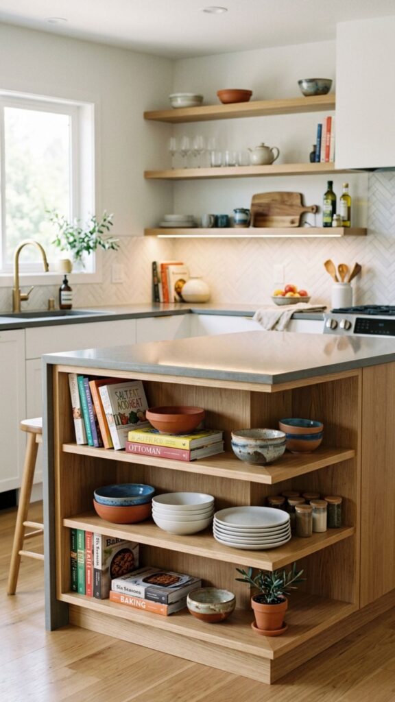 10. Blend a Corner Island With Open Shelving