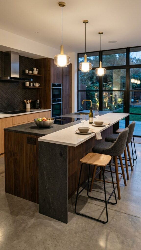 10. Dark Island With Built-In Seating