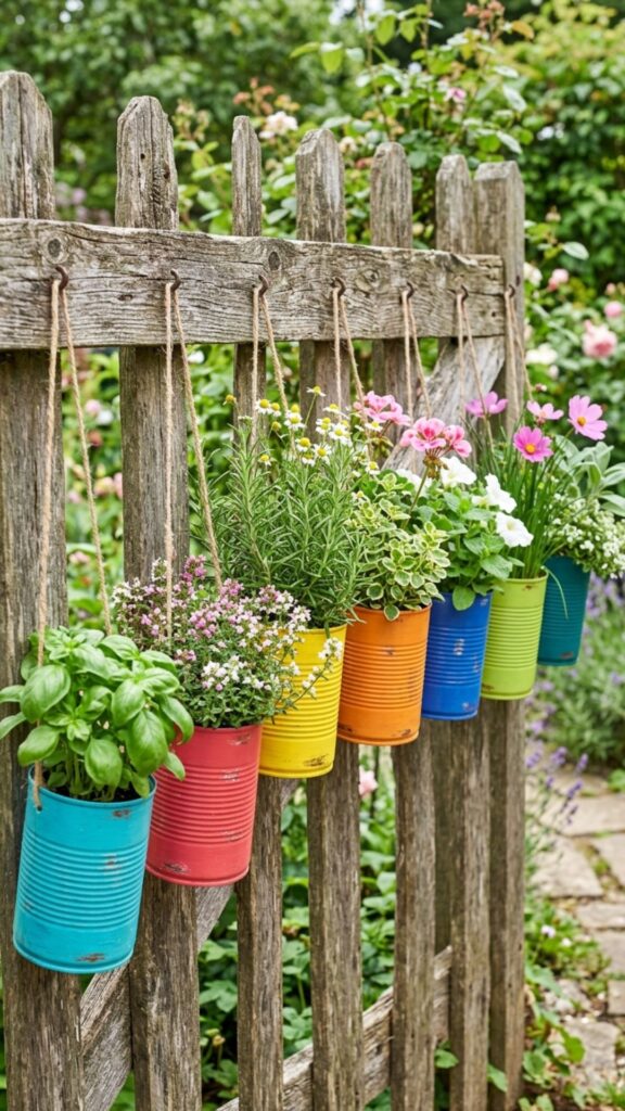 10. Hang Tin Cans as Rustic Planters