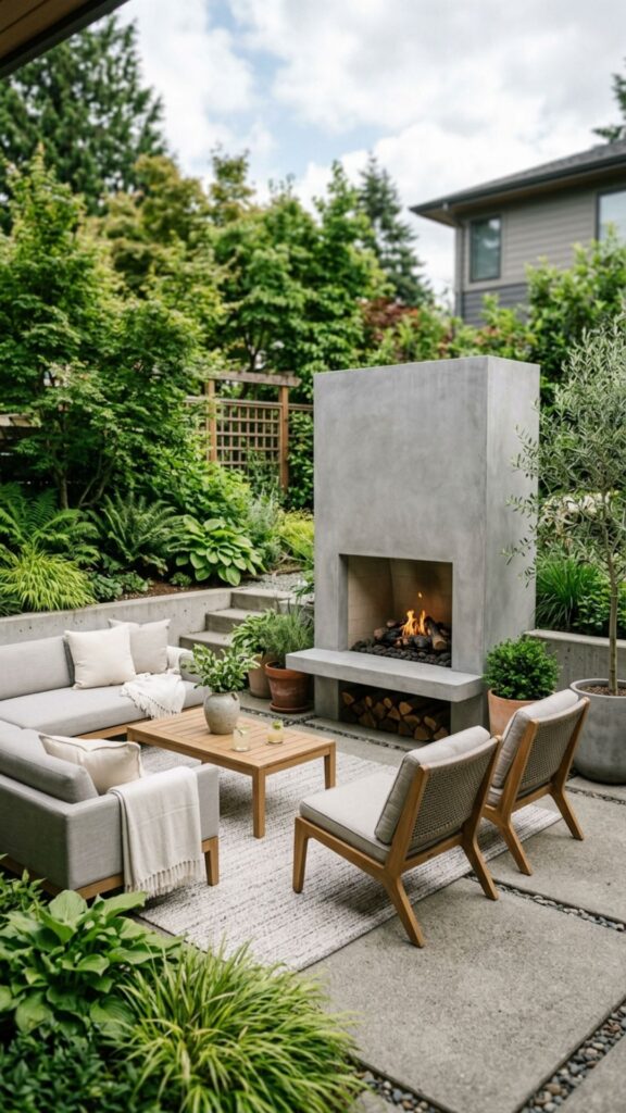 10. Sleek Concrete Fireplace