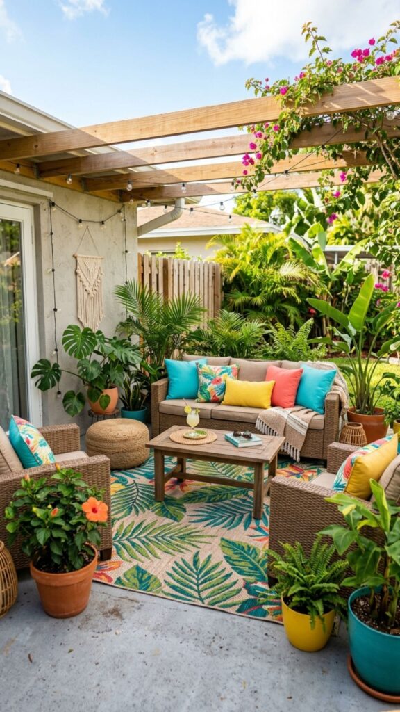 11. Add Outdoor Rugs and Soft Textiles