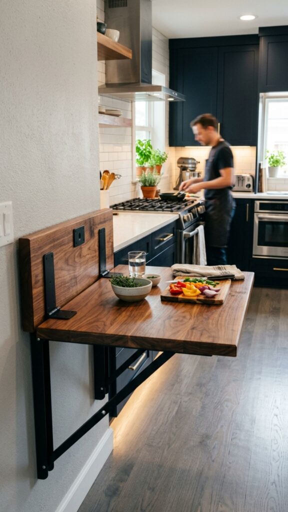 11. Add a Fold-Down Wall-Mounted Island