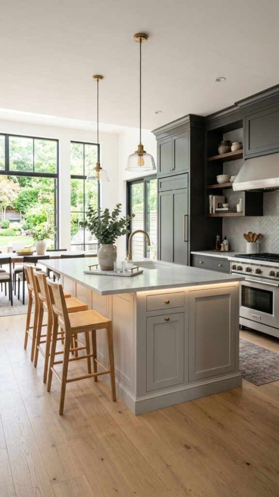 11. Brighten Up with a Light Gray Island