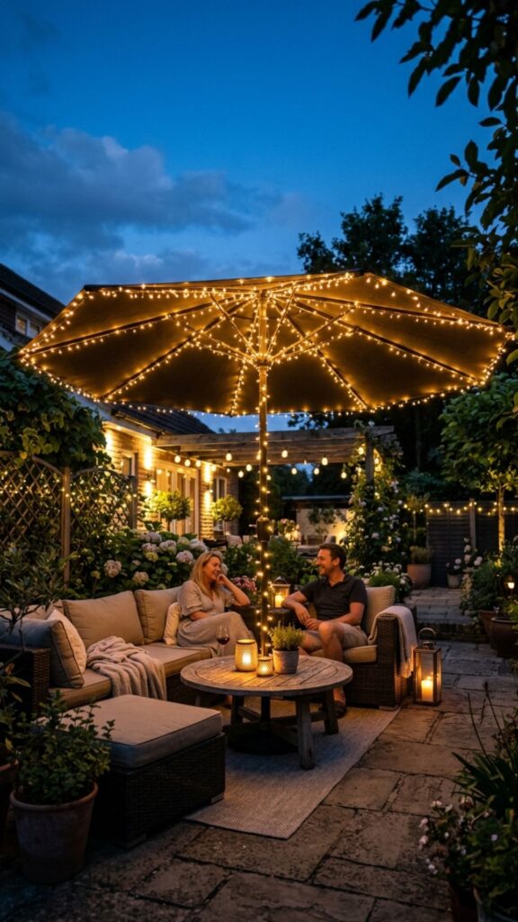11. Drape Lights Over a Patio Umbrella