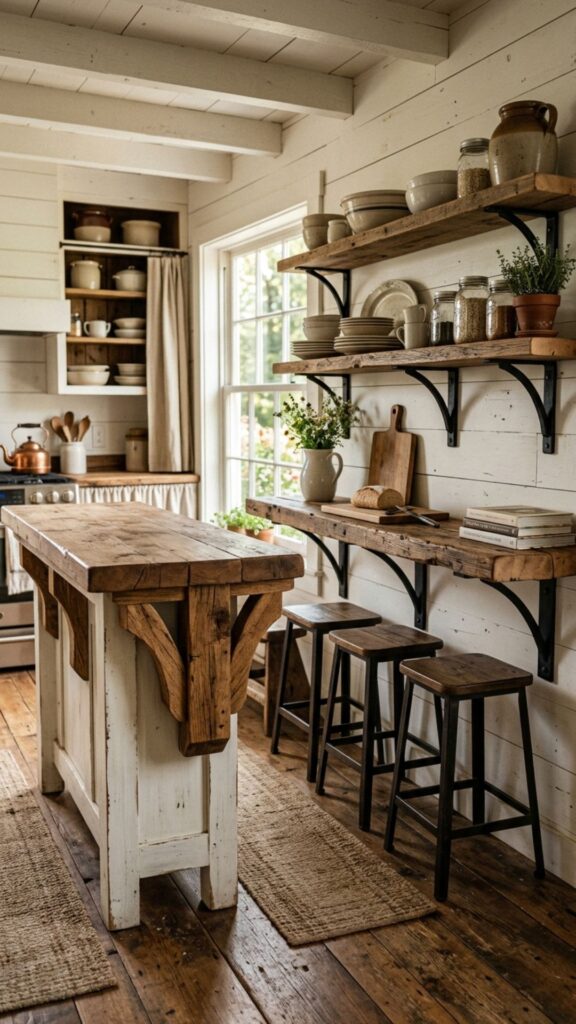 11. Farmhouse Island With Exposed Wood Bracket Support