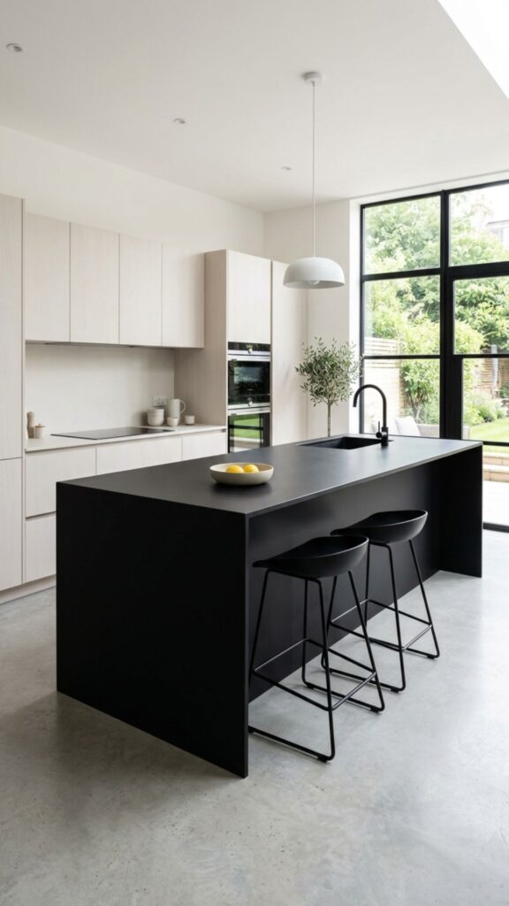11. Minimalist Black Island With Waterfall Legs