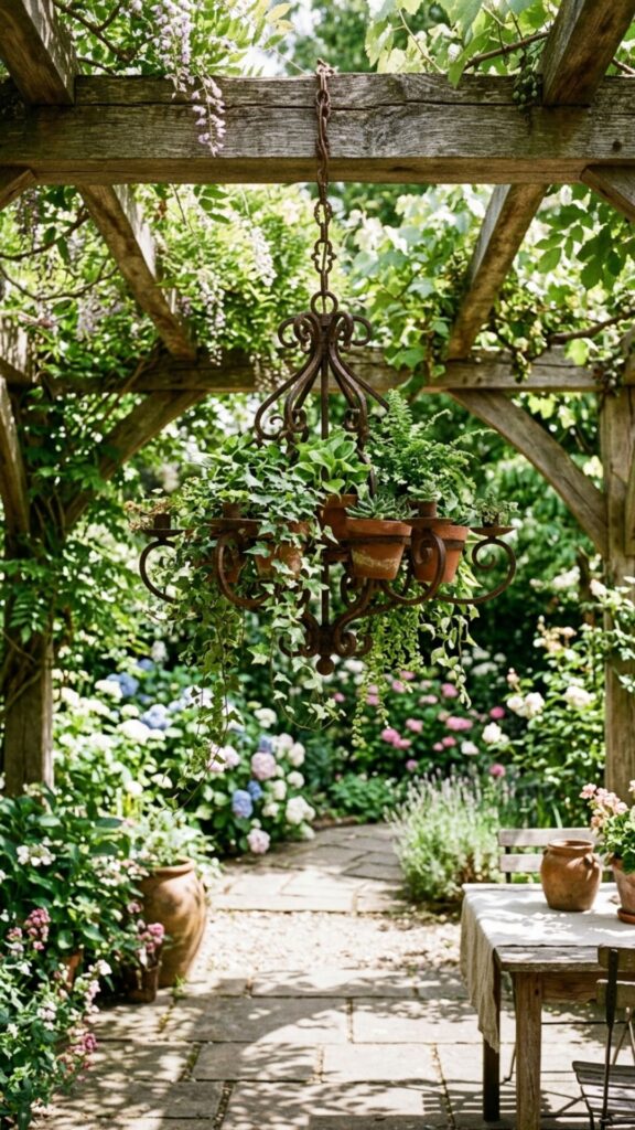 11. Repurpose a Chandelier as a Hanging Planter