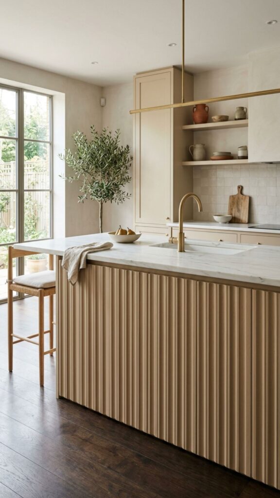 11. Textured Beige Island with Fluted Detailing