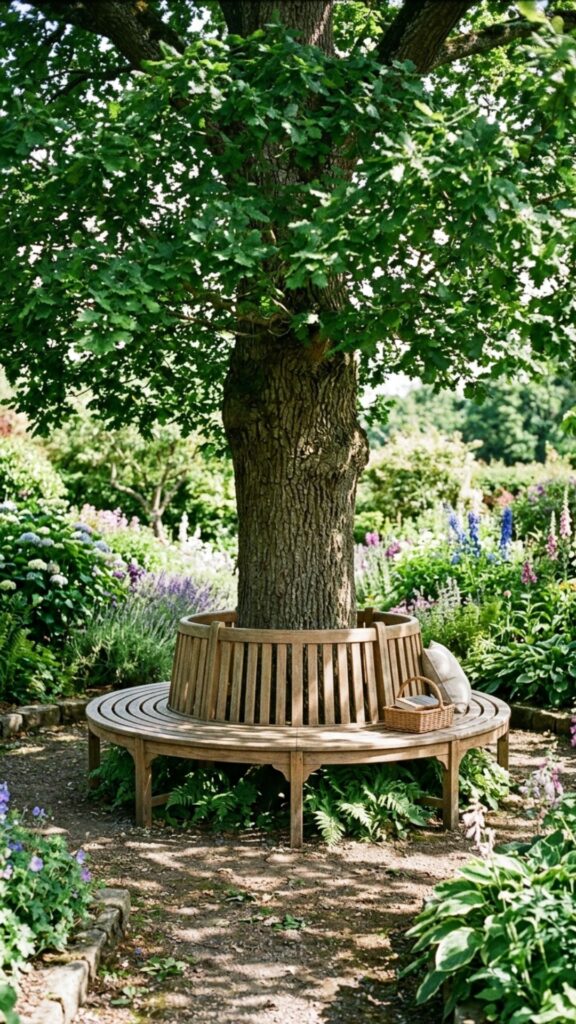 11. Wooden Bench Around a Tree