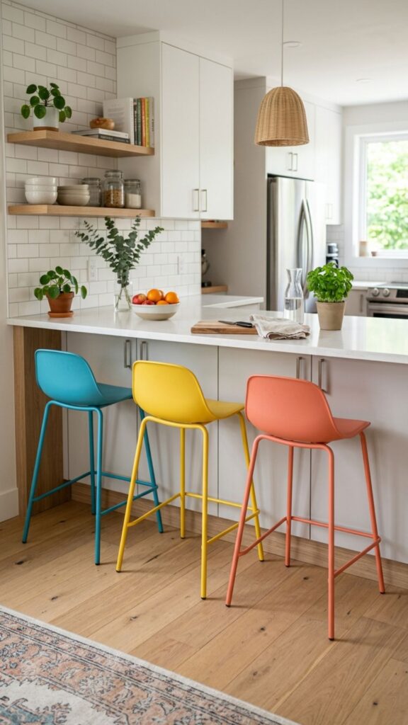 12. Add a Pop of Color With Bar Stools