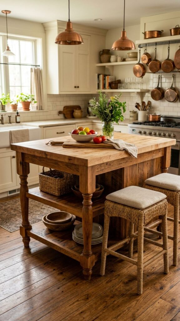 12. Farmhouse Wood Island with Turned Legs