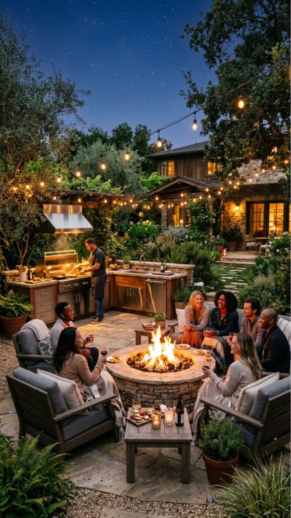 12. Fire Pit with Outdoor Kitchen Combo