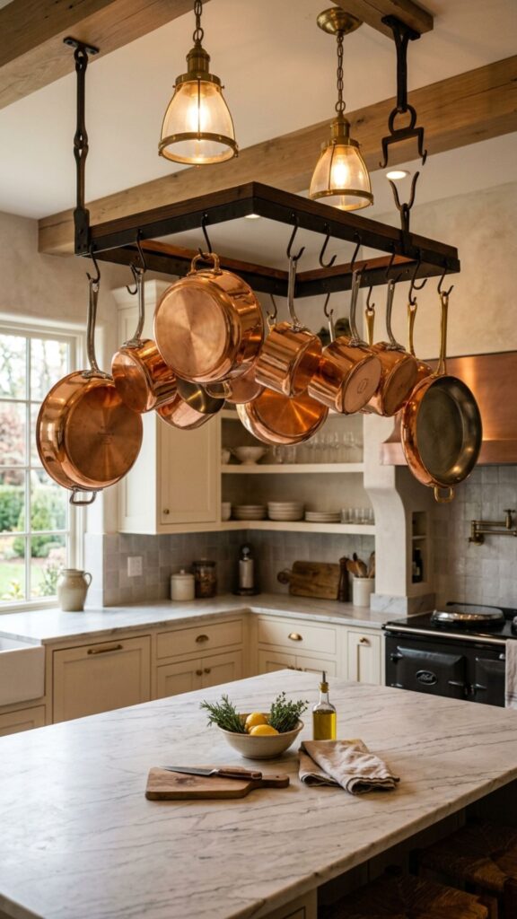 12. Hanging Copper Cookware Display