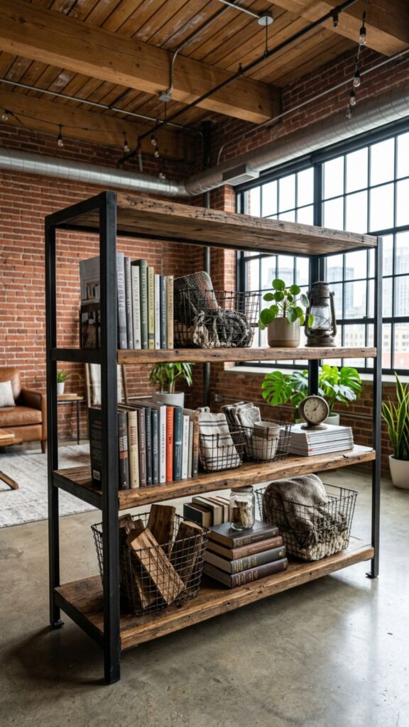 12. Industrial Metal and Wood Shelving