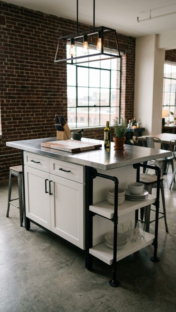 12. Industrial White Island with Metal Accents