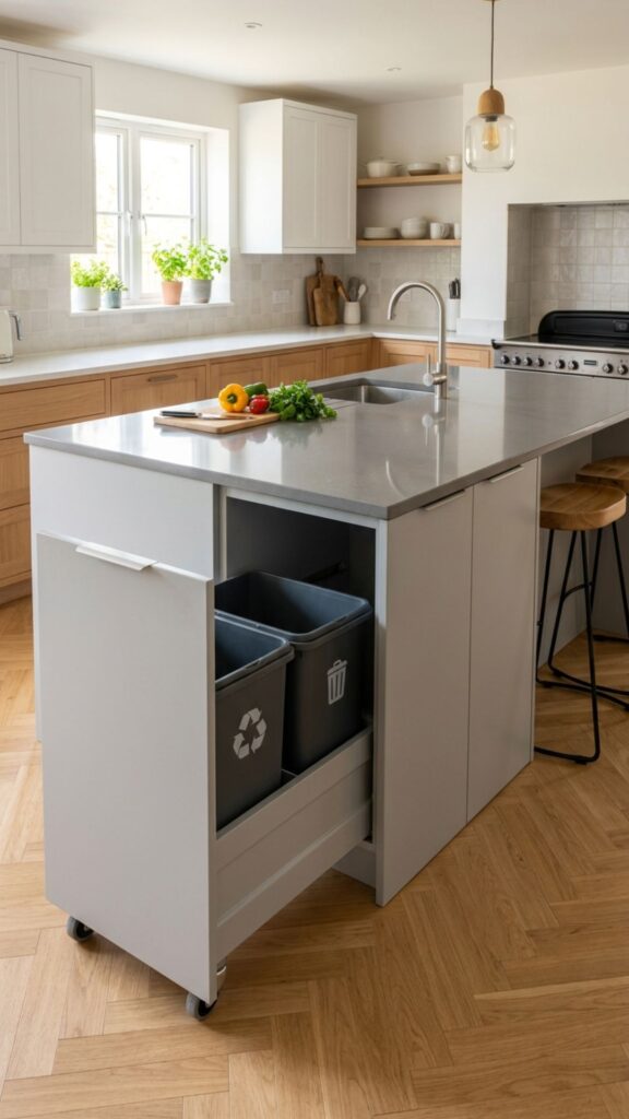 12. Island With a Trash and Recycling Bin