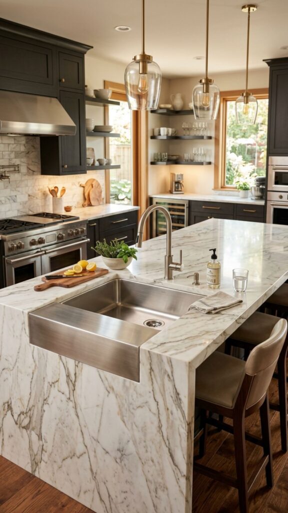 12. Marble Island With a Statement Sink