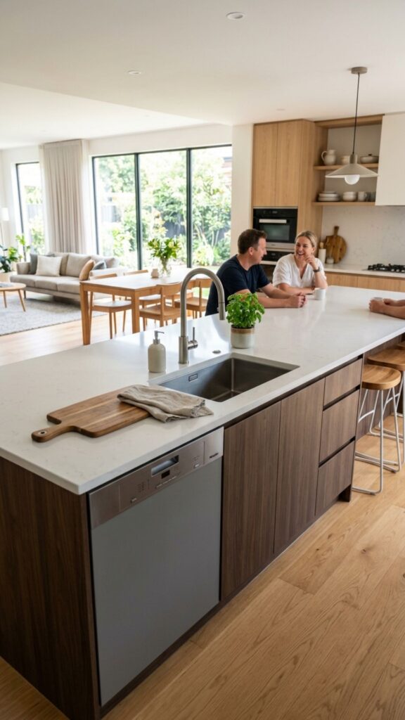 12. Sink-Focused Island Plumbed Through the Wall